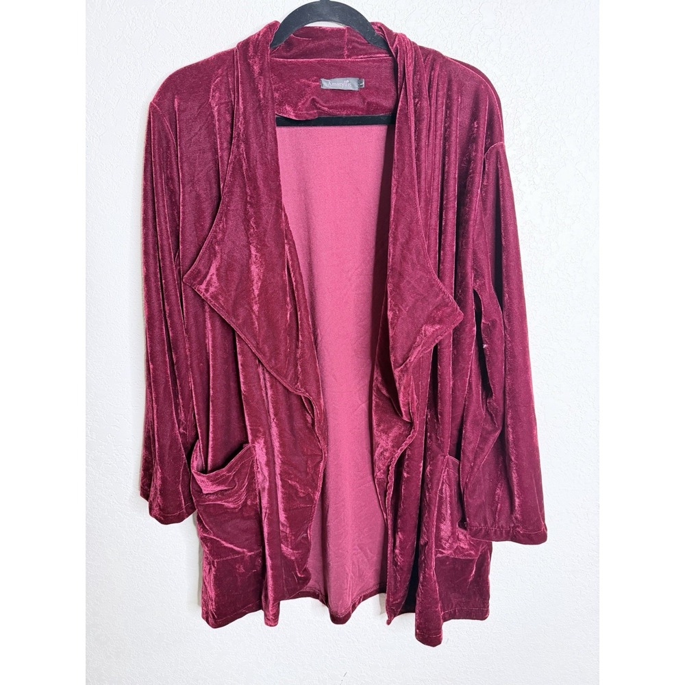 Amaryllis Velvet Cardigan L Flowy Open Blazer‎ Plush Pockets NYE
